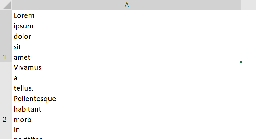 Excel - rozdelenie textu v bunke do riadkov pomocou CTRL+H